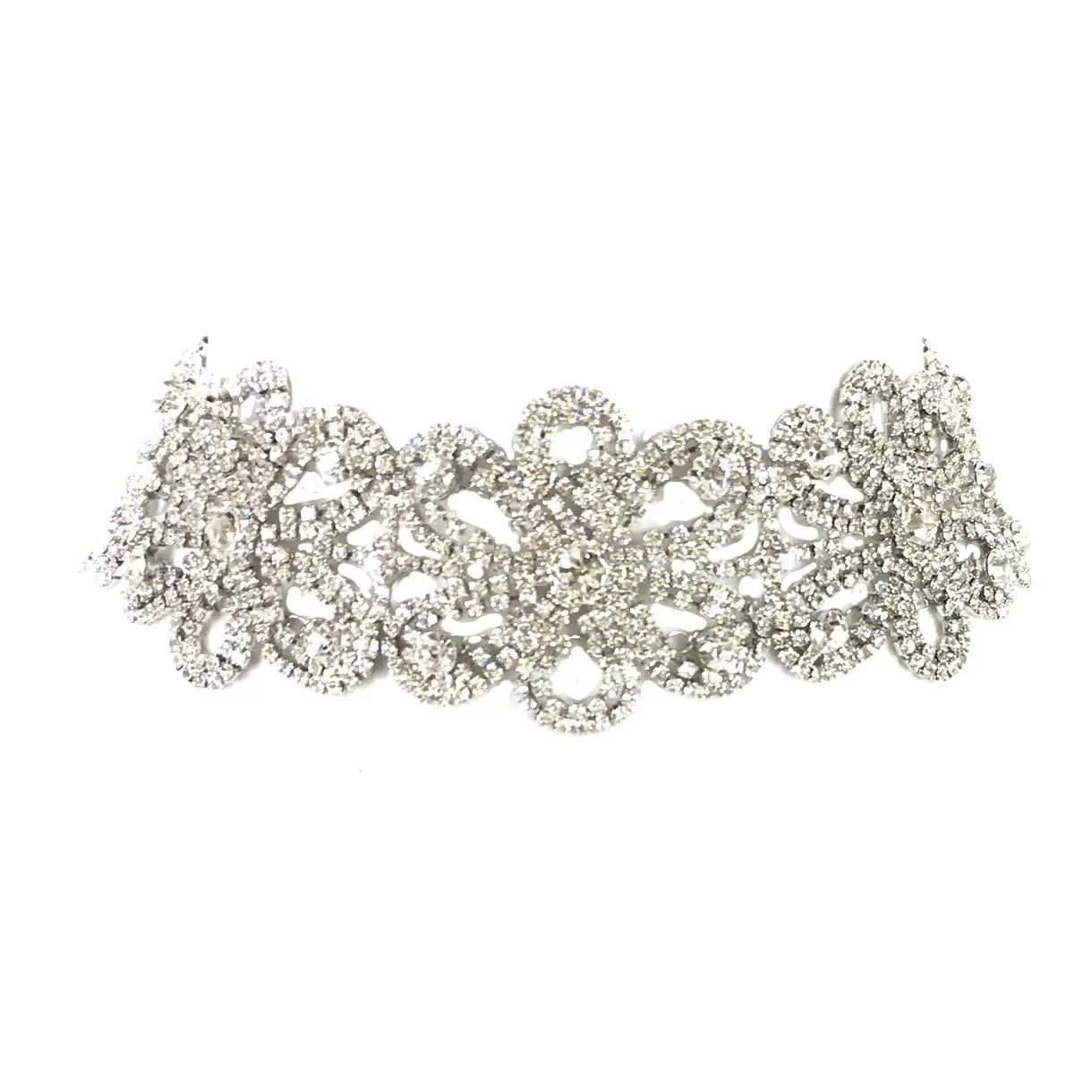 Kate Spade B Jewelry Collection Wide Band Choker Necklace, Clear Crystal Floral Motif Costume Jewelry Accessory, Statement Piece, Crystal Accents