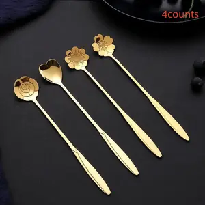 4PCS Premium Stainless Steel Spoon Set for Coffee and Ice Cream, Durable Long Handle for Easy Stirring, Multi-Functional Dessert Utensils, dessert spoons, Cutlery, Tableware