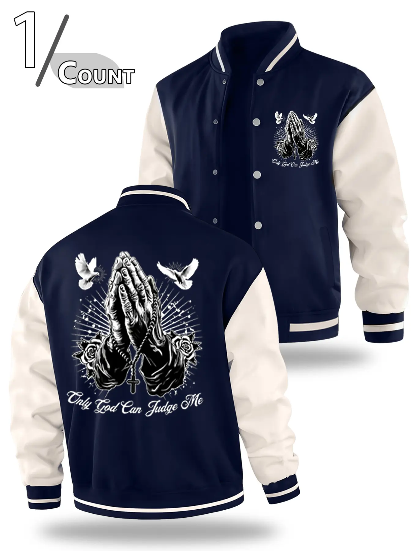 Men's Fall Winter Casual Baseball Collar Jacket, Trendy Letter Faith Graphic Design, Fitted Animal Print School Team Jacket