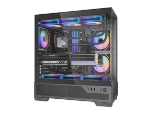SAMA V43 Mid-Tower PC Case, 6 x 120mm PWM ARGB Fans, 4mm Tempered Glass, USB3.1 Type-C + USB 3.0 Ports, 7 Slots, Pre-Installed PWM+ARGB HUB, Supports ATX/M-ATX/ITX, Black