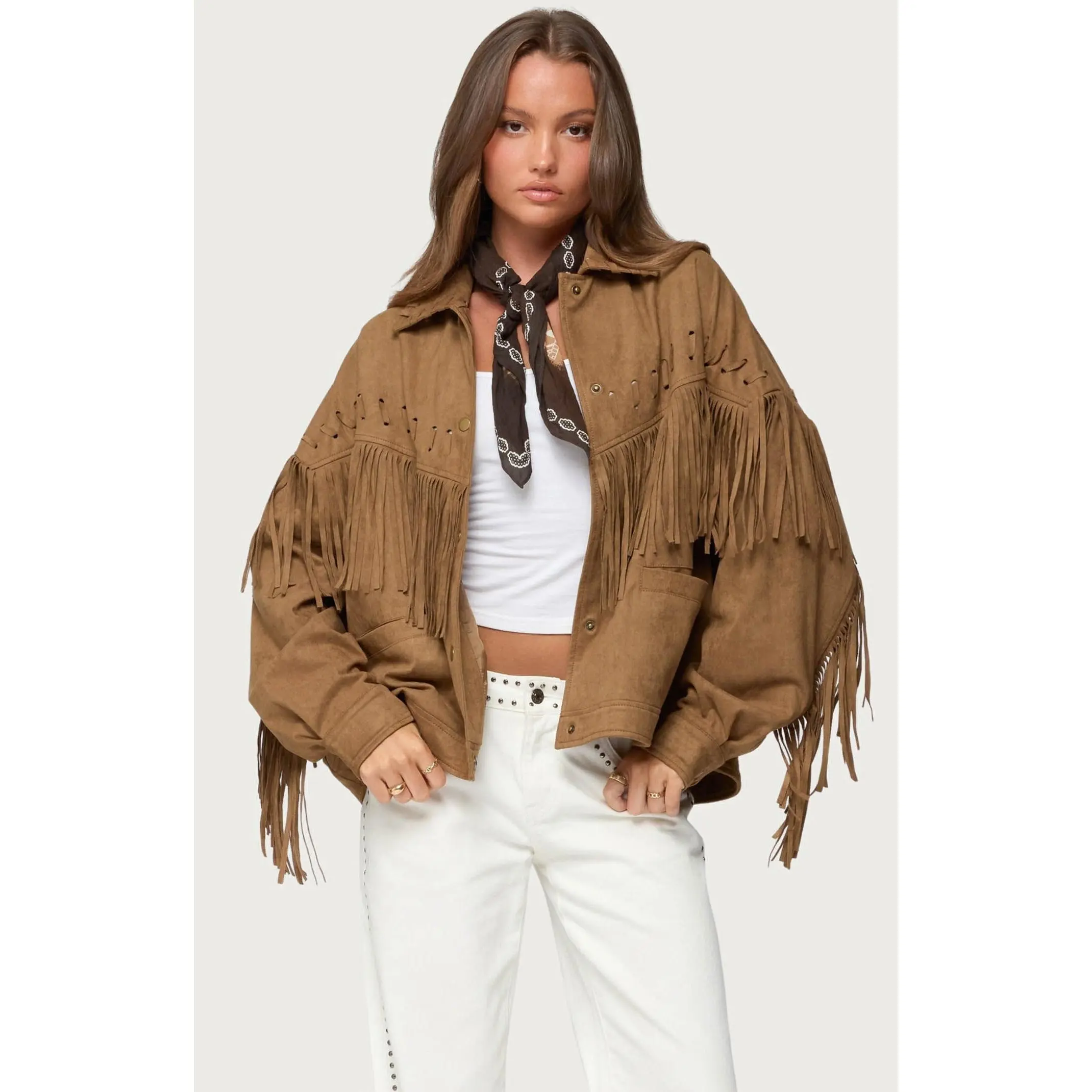 Edikted Women's Evonka Fringe Faux Suede Jacket