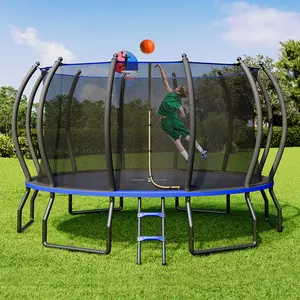 VanAcc 8FT 10FT 12FT 15FT 14FT 16FT Outdoor Trampoline with Enclosure Net and Ladder, Recreational Trampolines for Kids and Adults, Quick Connect Frame, ASTM Approval