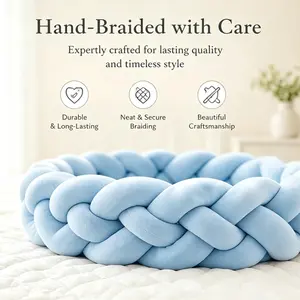 2m Hand-Braided Nursery Cushion – Soft Plush Decorative Accent for Baby Room, Cozy Room Styling (Blue & Pink Available)