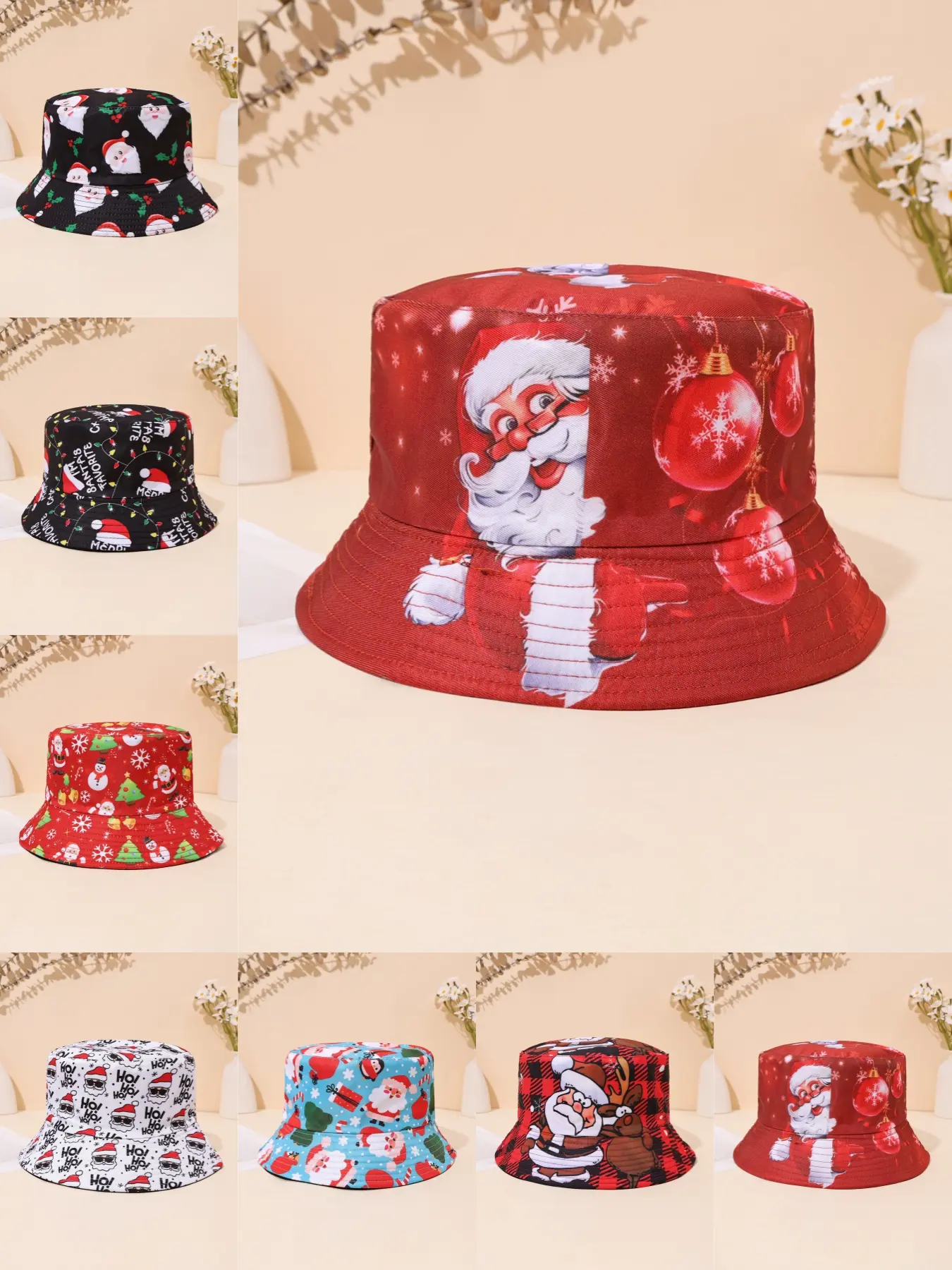 Santa Claus Pattern Bucket Hat for Women Men Teens, Reversible Double-Sided Beach Sun Hat, Packable Fisherman Cap for Summer, Funny Cap