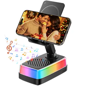 EATOP Wireless Induction BT5.3‑Compatible Smartphone Speaker, 360° Adjustable Foldable Phone Holder, 3000mAh Emergency Power Supply, Colorful RGB Ambient Light, Stereo Audio Amplifier, Birthday Holiday Gifts For Men Women Dads