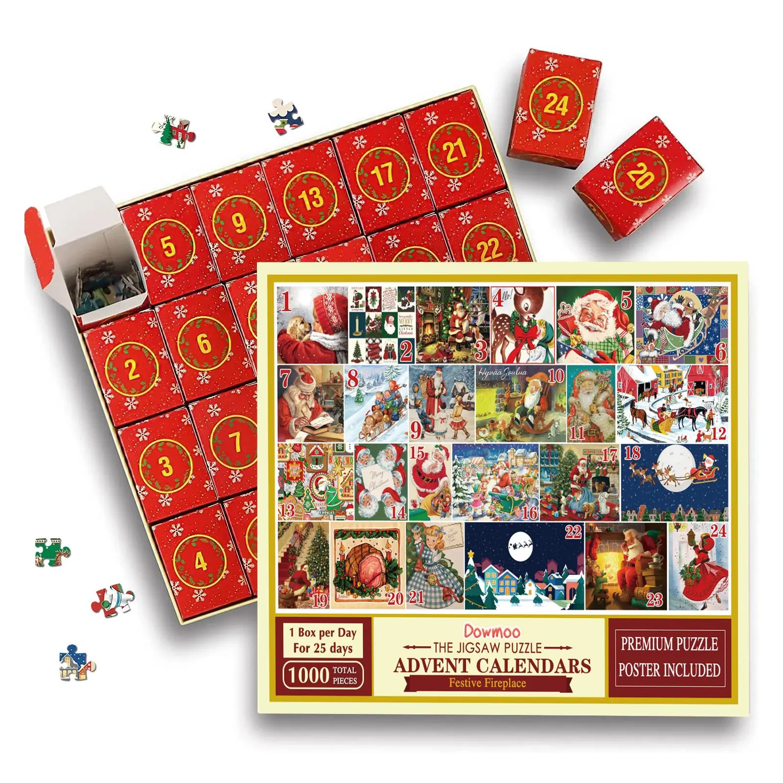 Dowmoo The Jigsaw Puzzle Advent Calendars, Christmas Creative 24 Grid Countdown Calendar Blind Box Puzzle Gift
