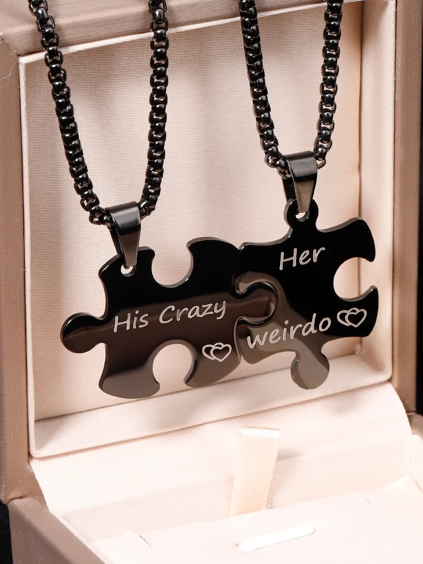 Couple Puzzle Design Pendant Necklace, Stainless Steel Jewelry for Party, Daily Clothing Decor, Trendy All-match & Exquisite Jewelry for Birthday Gift, Love Necklace, Stainless Steel Necklaces