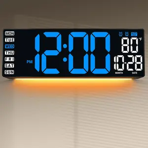 Large Screen Digital Wall Clock, Wired LED Alarm Clock with Remote Control, Date Week Temperature Humidity Display, Auto DST & Countdown Function, Suitable for Bedroom, Living Room, Classroom & Office, Ideal Gift for Father's Day