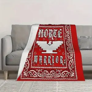 Norte Warrior Red Bandanna Design Custom Flannel Blanket - Extra Soft Cozy Blanket, Multi-Size for Home Bedroom, Travel Use