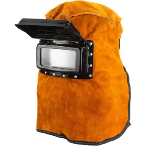 Welding Helmet Mask with Flip Open Lens, Leather Welding Hood Grinding Protective Gear Work Cap Head Face Neck Shield, Flame & Heat Resistant, Dust Resistant, Breathable