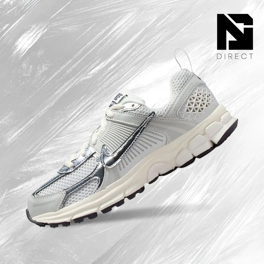 Nike Youth Zoom Vomero 5 (GS) Sneakers in Photon Dust Chrome - Vintage-Inspired Running Shoes with Shock-Absorbing Comfort for Casual Streetwear, IM9467-001, Athletic Running Shoes, Sporty Chic, Chrome Accents