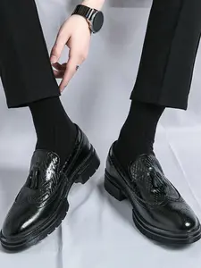 Men's Brogue Carved Loafers with Braided Fringe, Business Formal Shoes for Weddings & Events, Stylish Men's Footwear