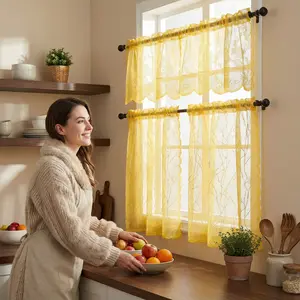 Window Wear 4 Panels 26X36Inch & 3Panels 52X18+2X26X36Inch Blush Kitchen Curtains Green Lace Semi Transparent 100% Polyester Fiber For Living Room Christmas Decor Machine Washable Pole Wearing L46