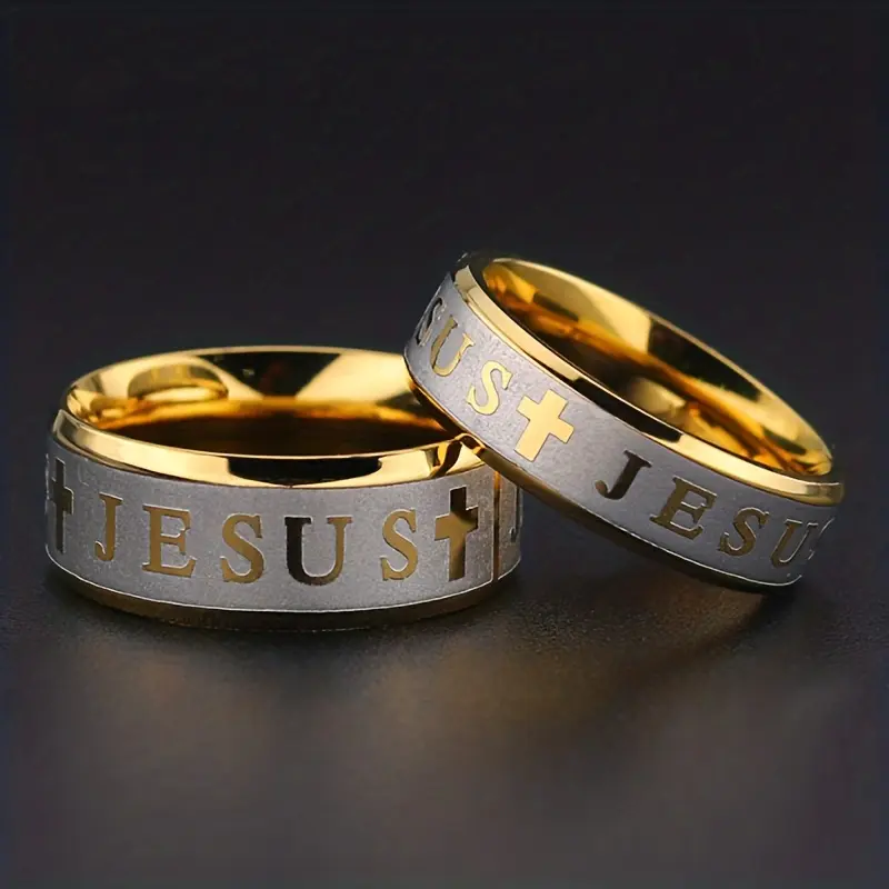 1 Stainless Steel Men's Jesus Cross Engraved Ring - Vintage Religious Wedding Ring, Durable Christian Jewelry Gift, For Anniversaries and Faith Occasions, Classic Design, High-Quality Ring, Faith Community