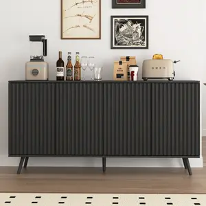 Fluted Buffet Sideboard Cabinet with Storages,59" Large Modern Buffet Table Coffee Bar Wine Bar Storage Cabinet with Adjustable Shelves for Kitchen, Living Room,Entryway(Black)
