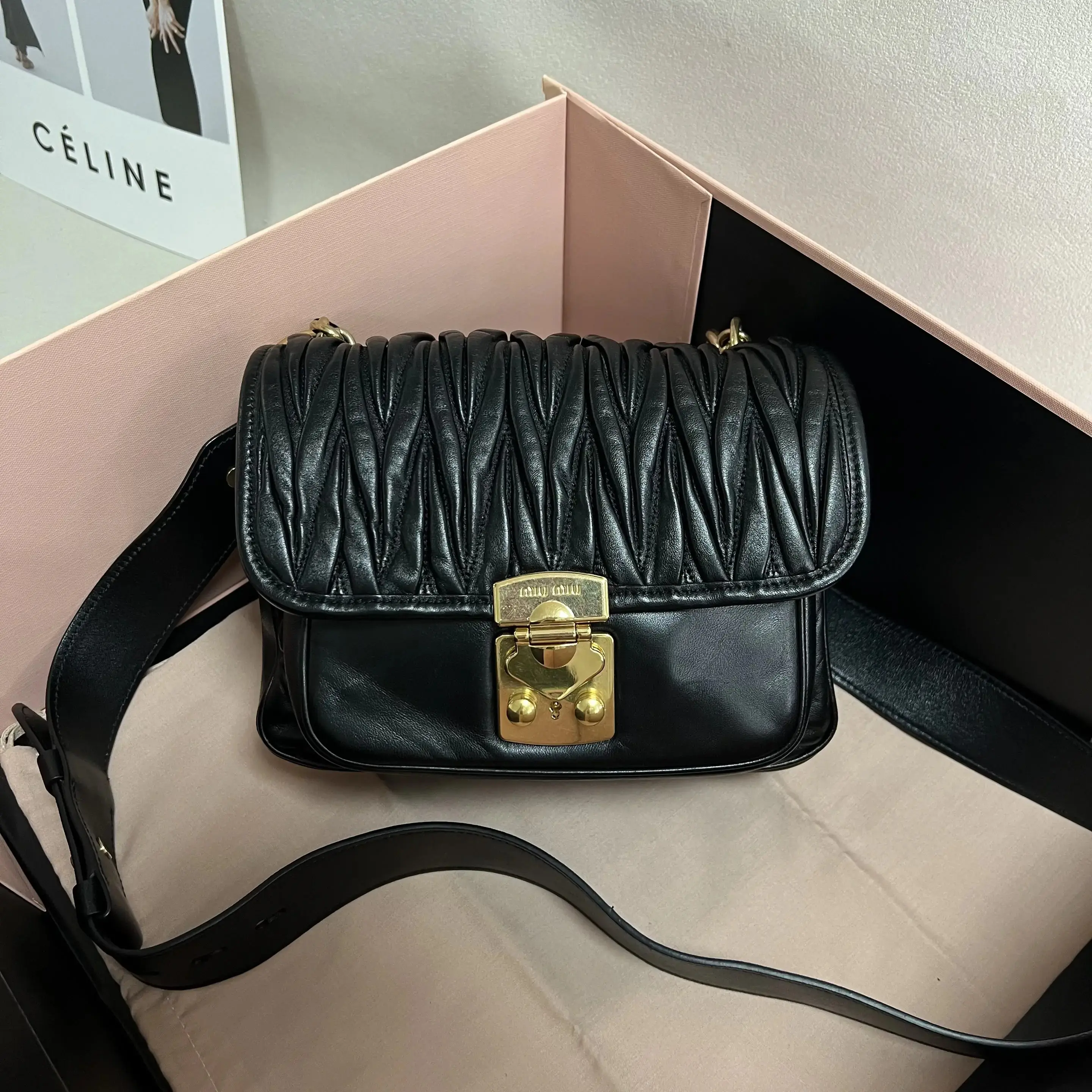 Pre-owned miu miu MIUMIU Soft Sheepskin Shoulder Bag Black Sheepskin 0720 dina/C8358432363