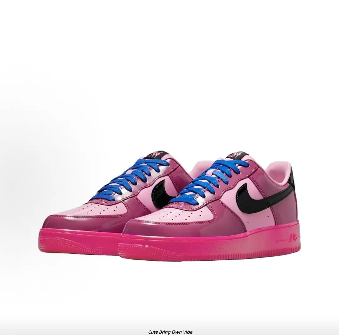 Gradient Pink Black Contrast Bright Blue Lace Gloss Skate Sneakers Leather Daily Sweet Girls Casual Shoes For Men Women