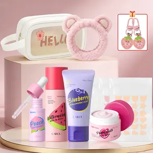 LAIKOU Fruit Extract Teen Skincare Set, Blueberry Cleanser, Peach Serum, Pomegranate Night Cream & Strawberry Lip Mask, Gentle Hydrating Brightening Moisturizing Skin Care for Teens & Young Skin Moisturizer, Essential Skin Set
