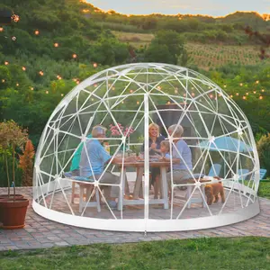 Premium 12FT Weatherproof Garden Dome Gazebo Heavy Duty Geodesic Igloo Tent with Reinforced ABS Frame All Season PVC Cover for Parties Dining & Relaxation