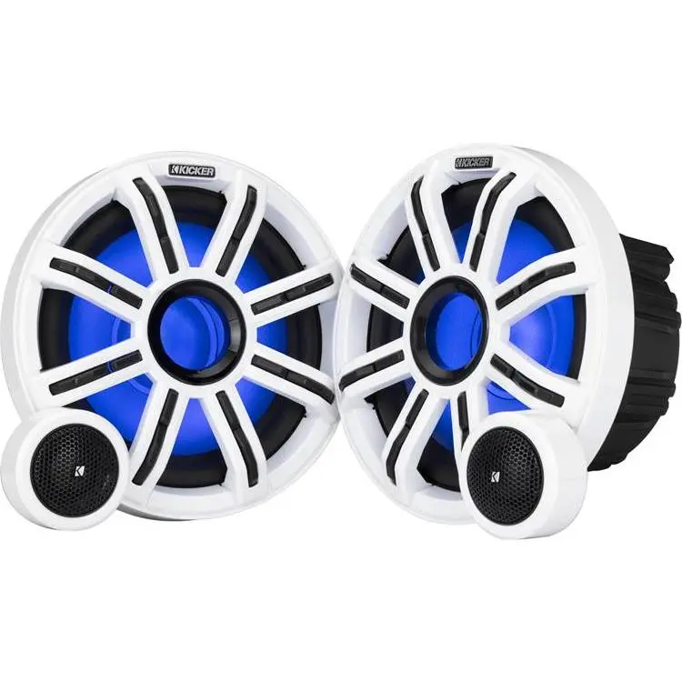Kicker 8" Marine Component Speakers with RGBW LED Lighting, 4 Ohms, Charcoal Finish, 11" Input Wires, 16 Speed Clips, 2 Tweeter Mounting Brackets (Pair) - Model 51MSS8, 8 Inches