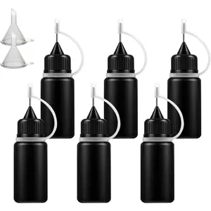 1 Ounce Black Needle Tip Glue Bottle, Tip Applicator Bottle with 2 Funnel, for Glue,Liquid,Oil, DIY Crafts Etc, 6 Pcs.