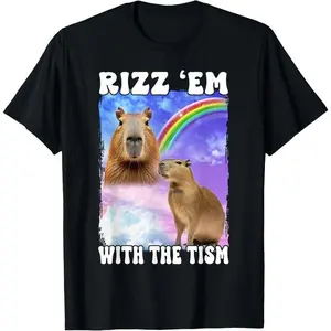 100% Cotton Unisex Rizz 'Em With The 'Tism Internet Meme T-Shirt Graphic Short Sleeve T-Shirt
