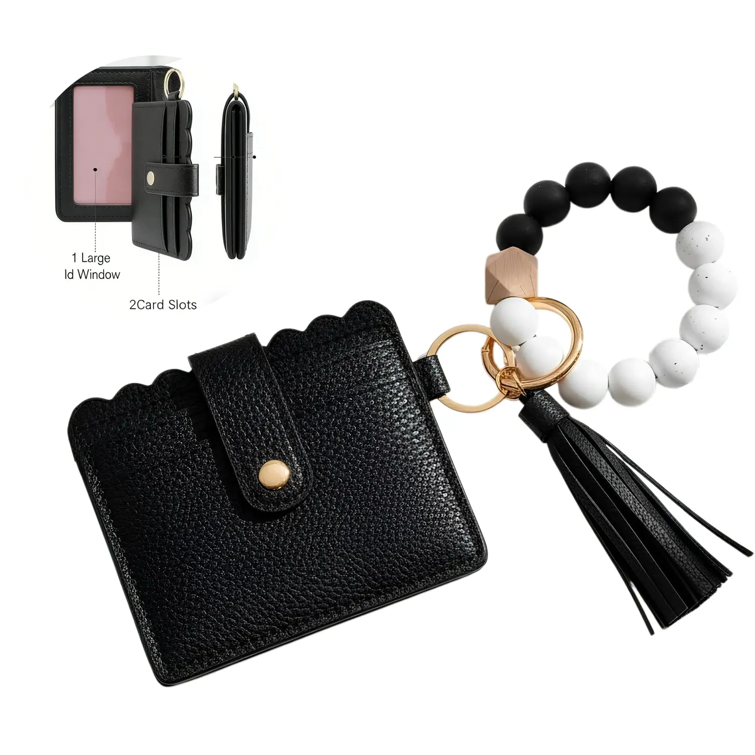Women's RFID-Blocking Minimalist Slim Card Holder - Durable Fashion Wallet, Leather Wristlet Wallet with Boho Keychain, Ideal for Daily Use, Birthday Gift for Mothers