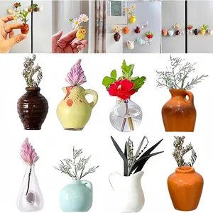Mini Ceramic Vase Set, Decorative Flower Vase, Creative DIY Design with Magnetic Fridge Decor, Home Decoration for Kitchen Metal Walls and Desktop Notes (No Plants)