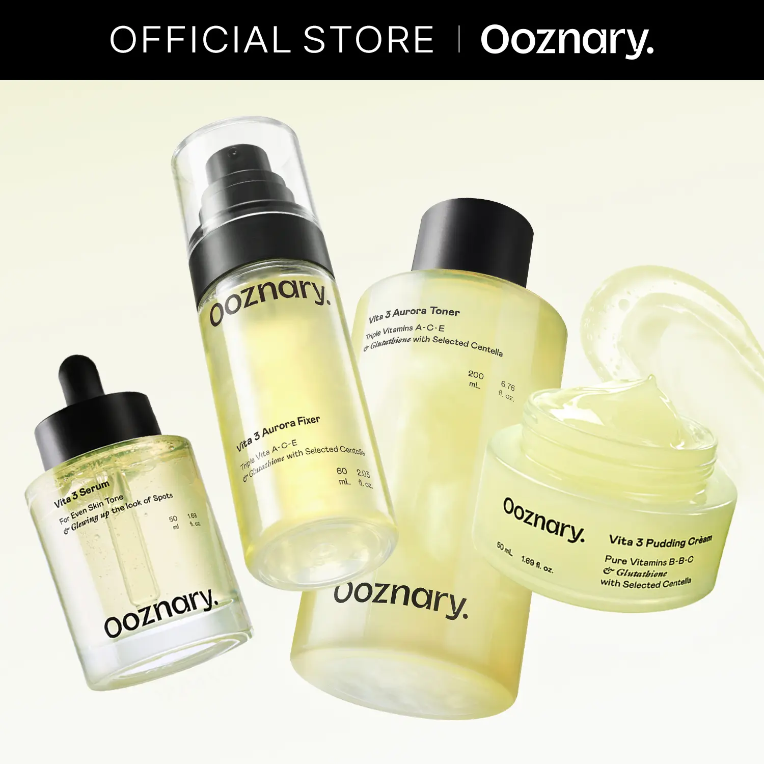 Vita Line Full Set - Ooznary Vita 3 Serum, ACE Toner, ACE Fixer Toner & BBC Pudding Cream for Radiant Glow & Extra Hydration Korean Skin Care
