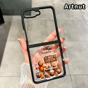 Cocoa Christmas Delight Pattern Foldable TPU Phone Case with Axis Guard and Complete Lens Protection for Z Flip 7/6/5/4 Shockproof Silicone Transparent Cover