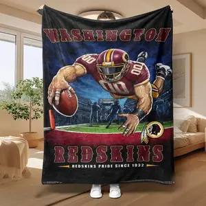 Soft Funny Throw Blanket Washington Redskins Football Player Pattern Blanket, Slogan Print Blanket, Soft Throw Blanket, Warm Nap Blanket for Home Office Travel, Bedroom Accessories