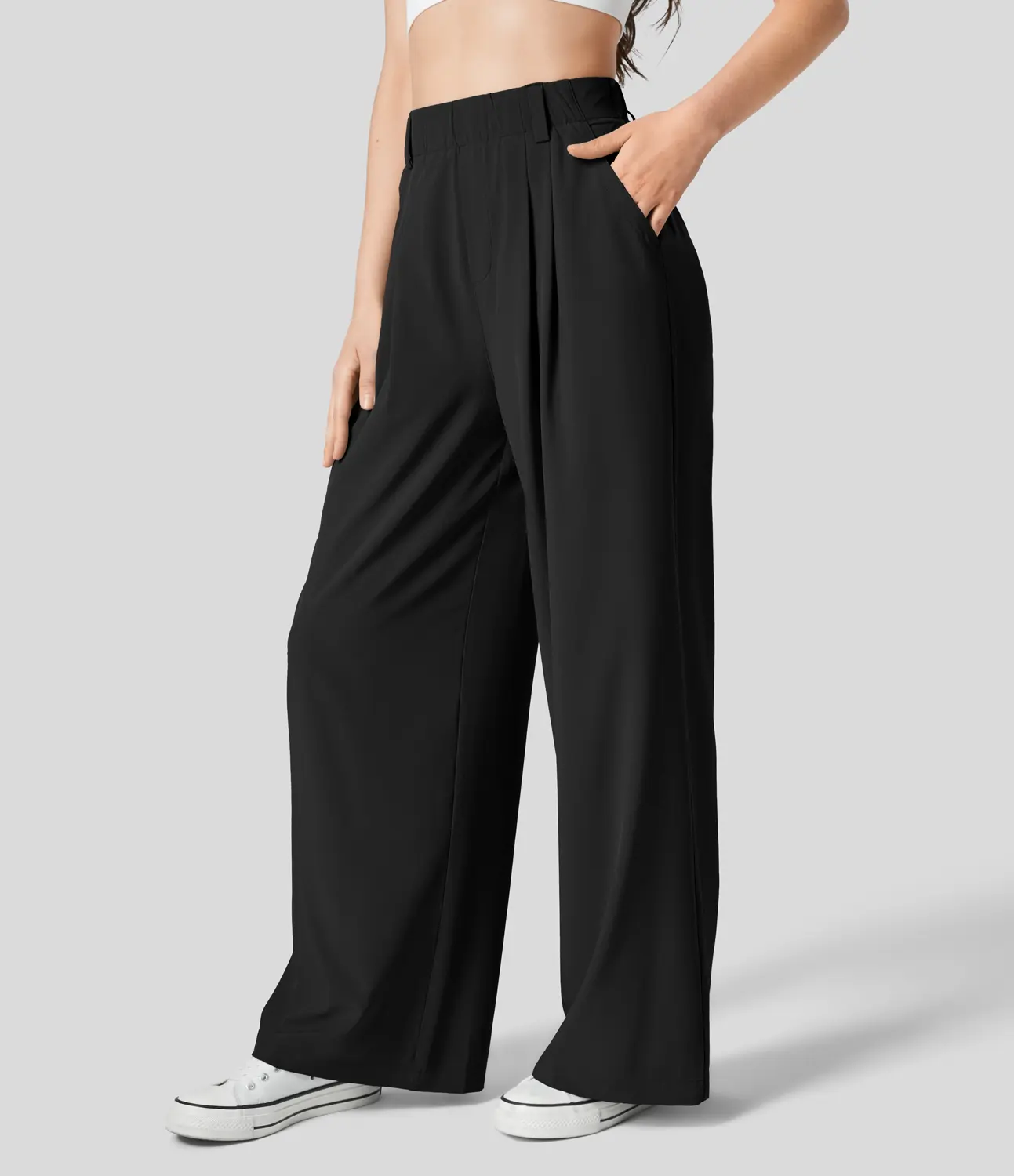 Halara Breezeful High Waisted Plicated Side Pocket Wide Leg Flowy Solid Palazzo Quick Dry Casual Pants #BackToSchool