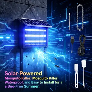 Solar Powered Bug Zapper, 3 LED UV Tubes 360° Coverage, IP65 Waterproof Electric Mosquito Killer  4000mAh Solar Storage for Patio Garden Backyard Portable