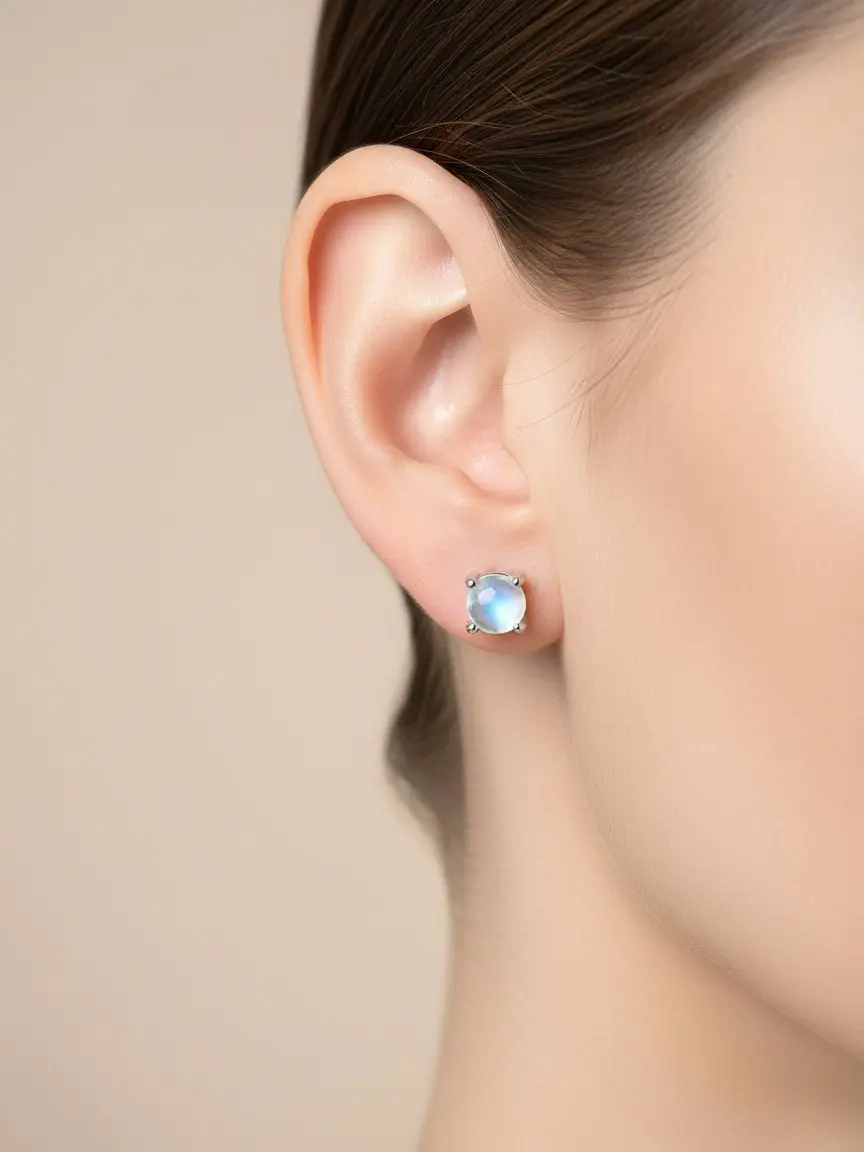 Elegant Moonstone Stud Earrings with 925 Silver Posts, Hypoallergenic Minimalist Jewelry for Women, Casual Cartilage Pin for Daily Wear, Jewelry Earrings, Earring Studs, Durable And Stylish, Low-Allergen, Moonstone Coating, Everyday