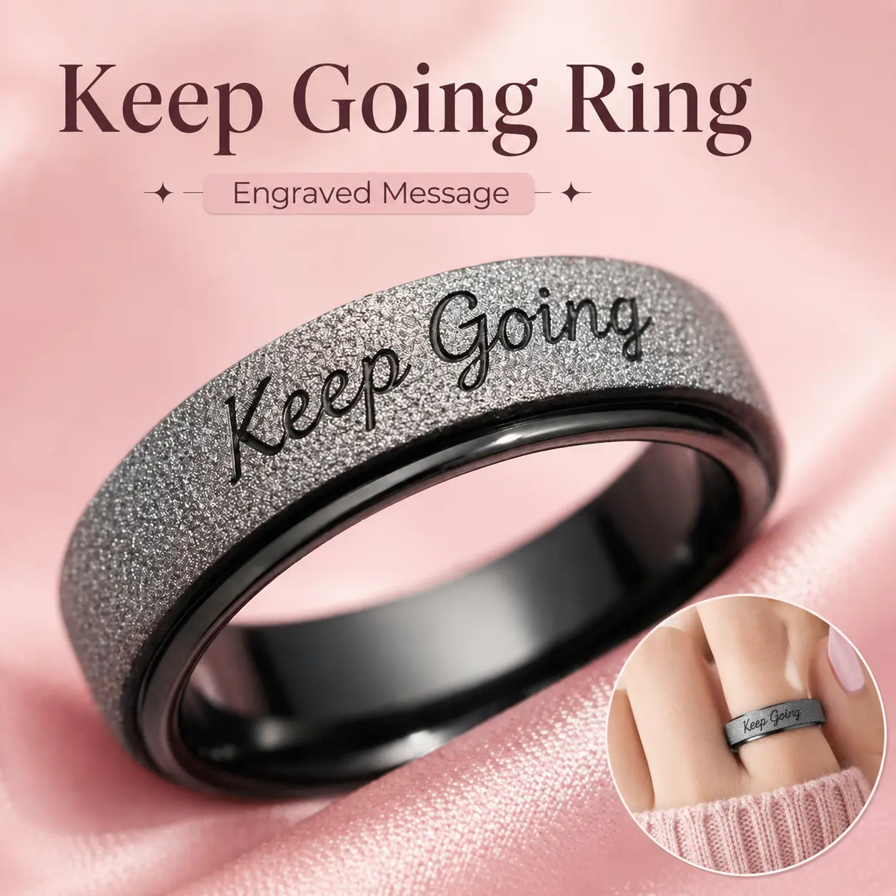 〖Summer Vibes〗Keep Going Engraved Ring, Inspirational Motivational Band Ring, Meaningful Reminder Jewelry Gift for Women Men