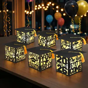 6 count Light up Graduation Centerpieces for Tables Black Graduation Table Centerpieces Boxes Class of 2026 Grad Lantern Boxes with LED Light Congrats School College Photo Props Party Supplies