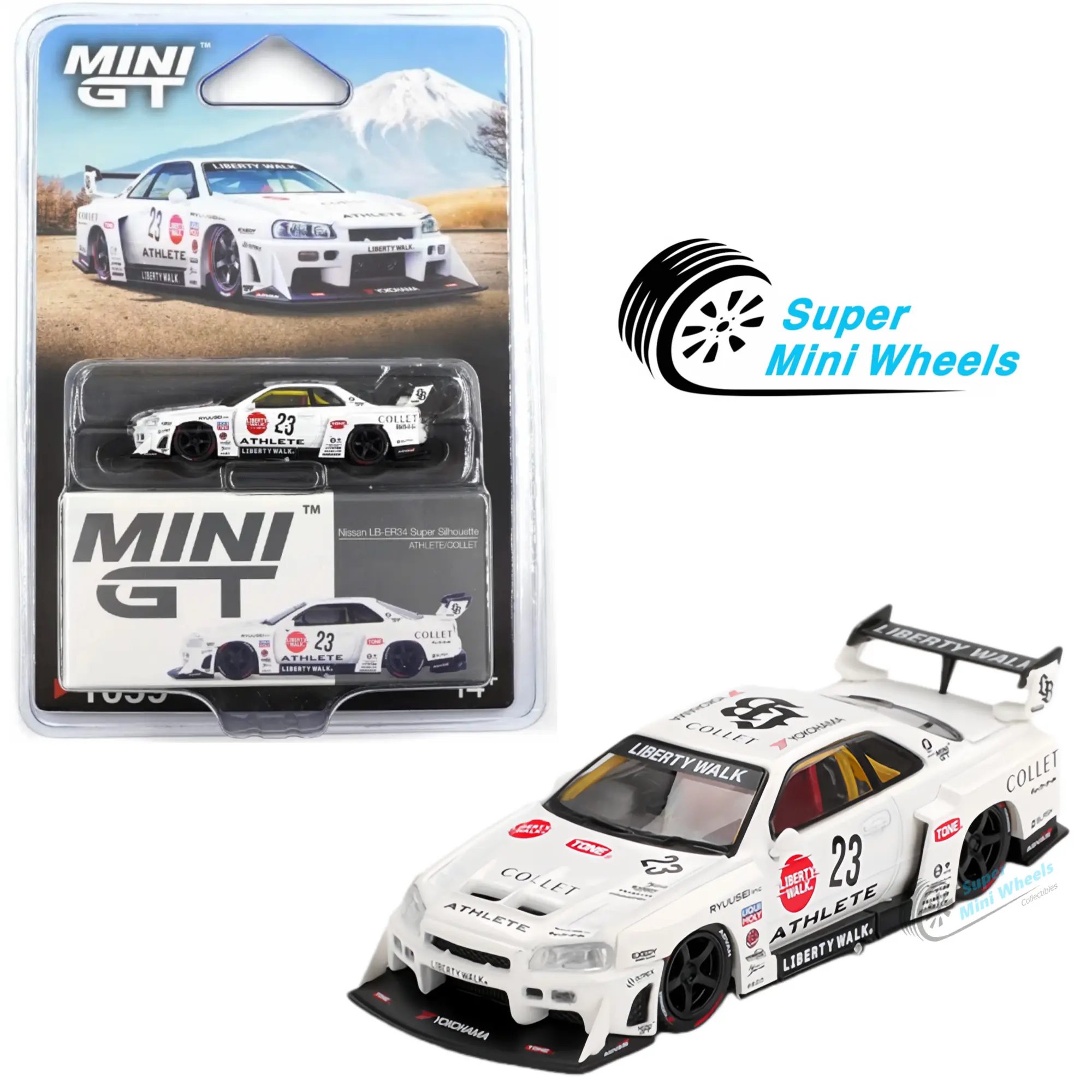 Mini GT 1:64 Nissan LB-ER34 Super Silhouette ATHLETE/COLLET – White #1059