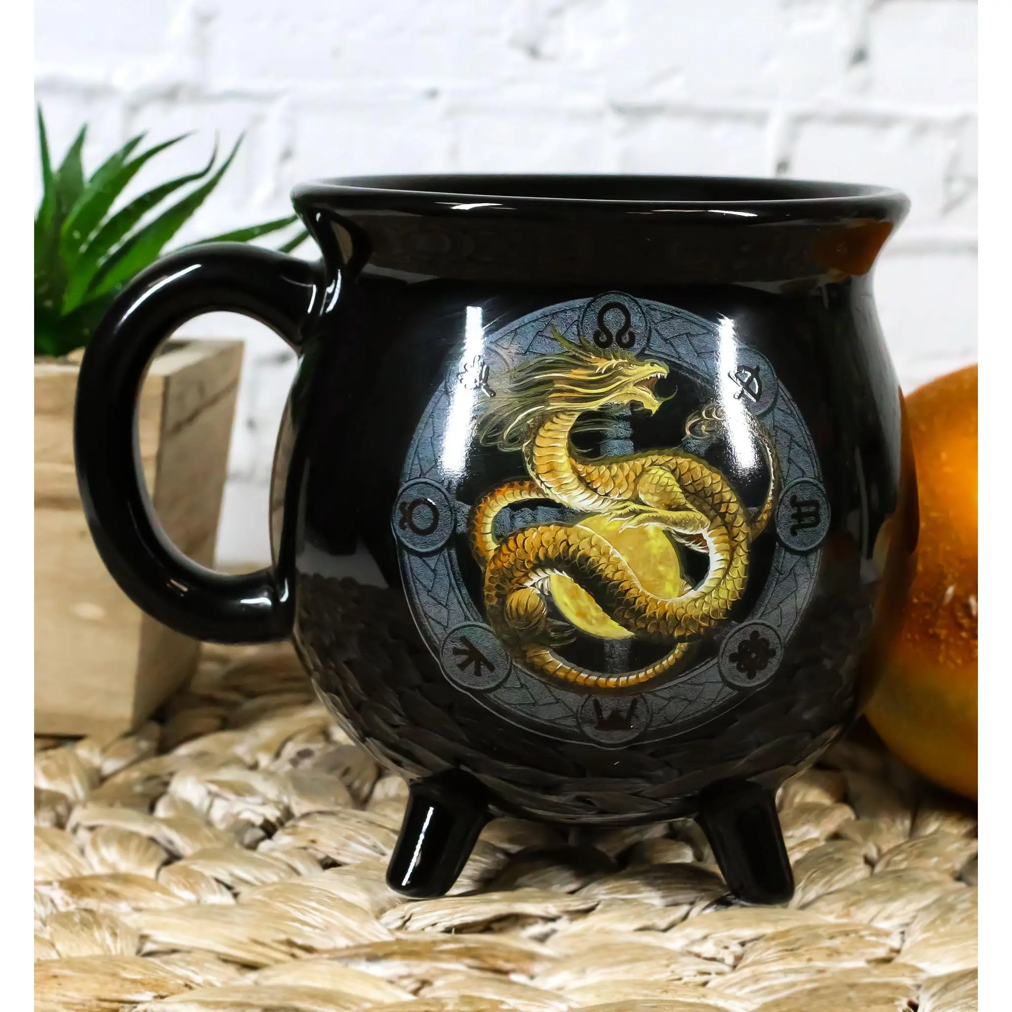 Wicca Pagan Wheel of the Year Litha Festival Heat-Color Changing Pottery Porcelain Mug with Dragon Print - Gothic Witchcraft-Themed Kitchen Drinkware Beverage Cup