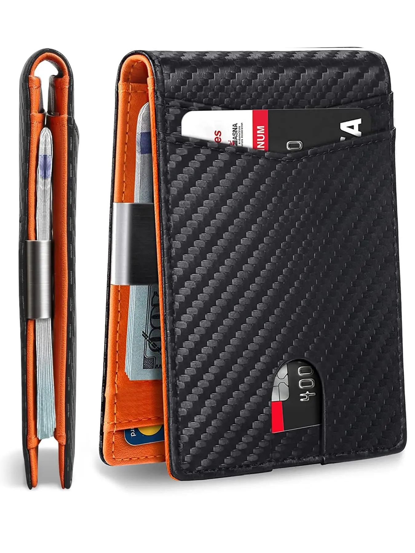 Men's Carbon Fiber Pattern Wallet with Card Slots, Slim Wallet with Money Clip, RFID Blocking Bifold Wallet, Thin Credit Card Holder Wallet, Business Minimalist Wallet, Business Style Wallet, Rfid Blocking Wallets, Rfid Protected Wallet