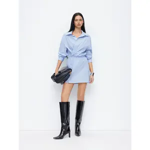 Cider Collar Asymmetrical Button Ruched Shirred Mini Dress SwimWeek