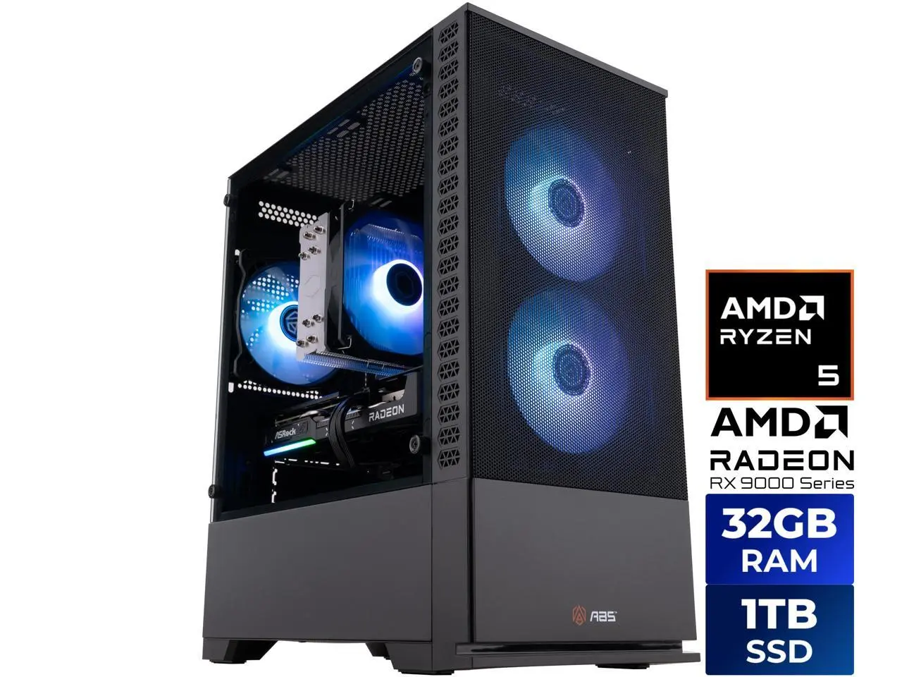 ABS Cyclone Ruby Prebuilt Gaming PC - Windows 11 - AMD Ryzen 5 9600X - Radeon RX 9060 XT 16GB - 32GB DDR5 - 1TB NVMe SSD