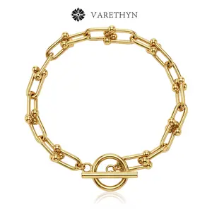 14K Gold Plated U-Link Hardware Bracelet Chunky Toggle Clasp Chain Minimalist High-End Statement Jewelry
