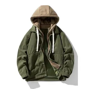 Men'sColorblockDesignDrawstringCorduroyHoodedWinterJacket,FashionCozyStreetwearPocketZipperLongSleevesOuterwearforMen,Men'sClothingforFall&Winter,ColdWeatherGear,JacketsforMen,WesternClothingArmyMenswearCasual