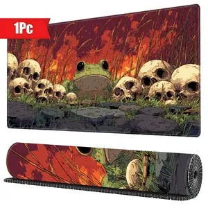 Whimsical Eerie Green Frog & Skulls Gaming Mouse Pad, Stitched Edges Non - Slip, 15.7x35.4inch, Perfect Gift for Gothic Dark Fantasy Lovers, for Office Desk Computer Gaming & Home Use