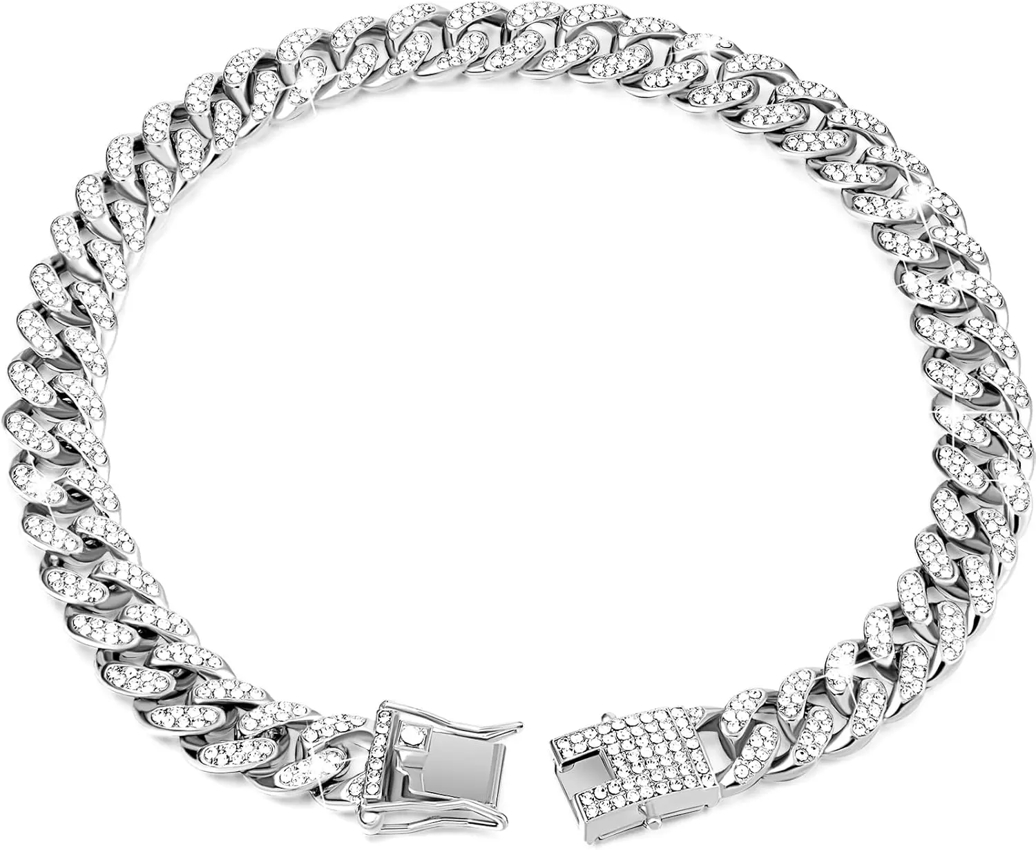 Dog Chain Diamond Collar Walking Metal Chain Necklace with Secure Buckle Pet Cuban Style Collar Jewelry Accessories for Small Medium Large Dog Cats