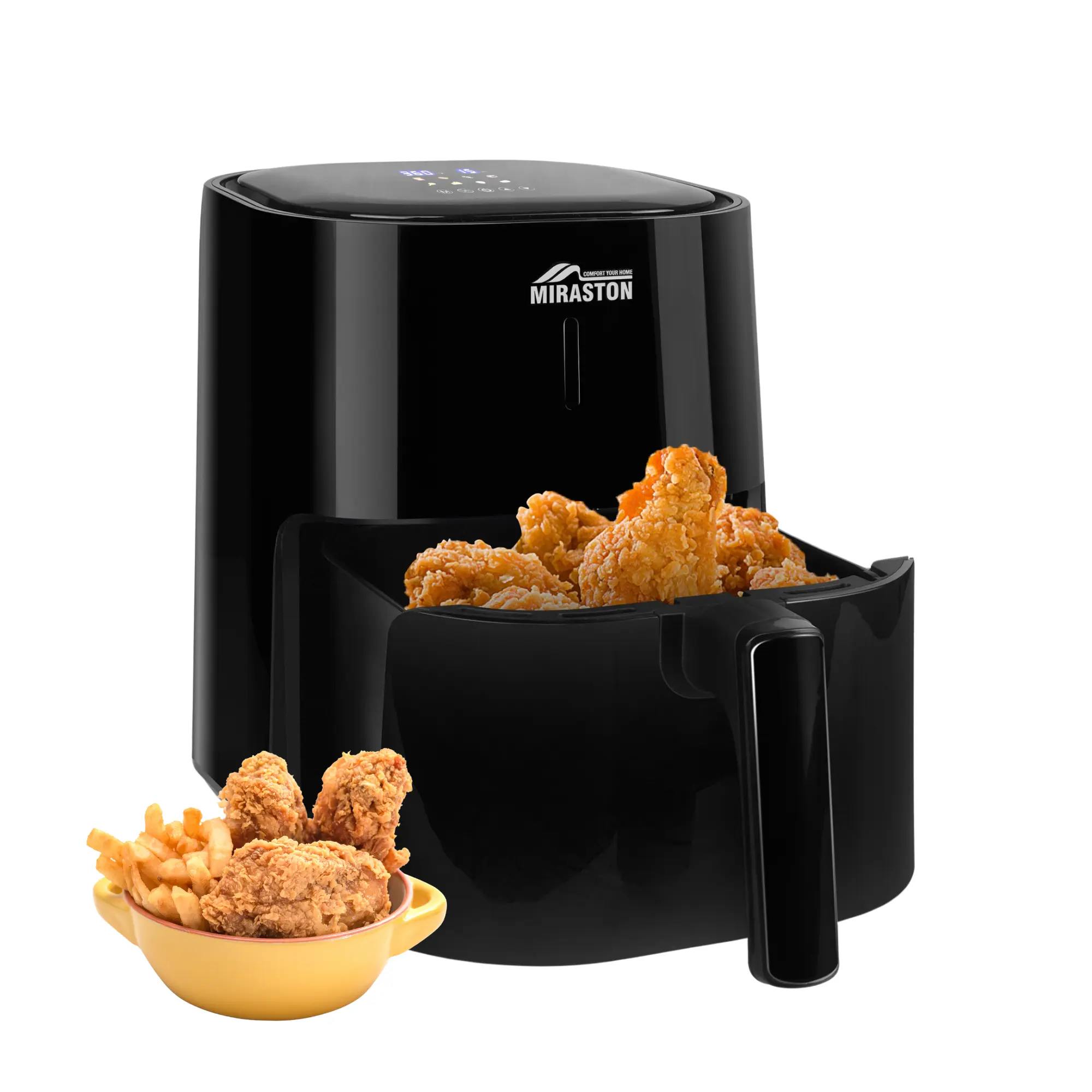 MIRASTON 4.5QT/4L Digital Color Screen Air Fryer (US Type), 1400W Power, 8 Cooking Presets, Timer, Dishwasher-Safe Nonstick Basket, 1x Insert, 4-5 People