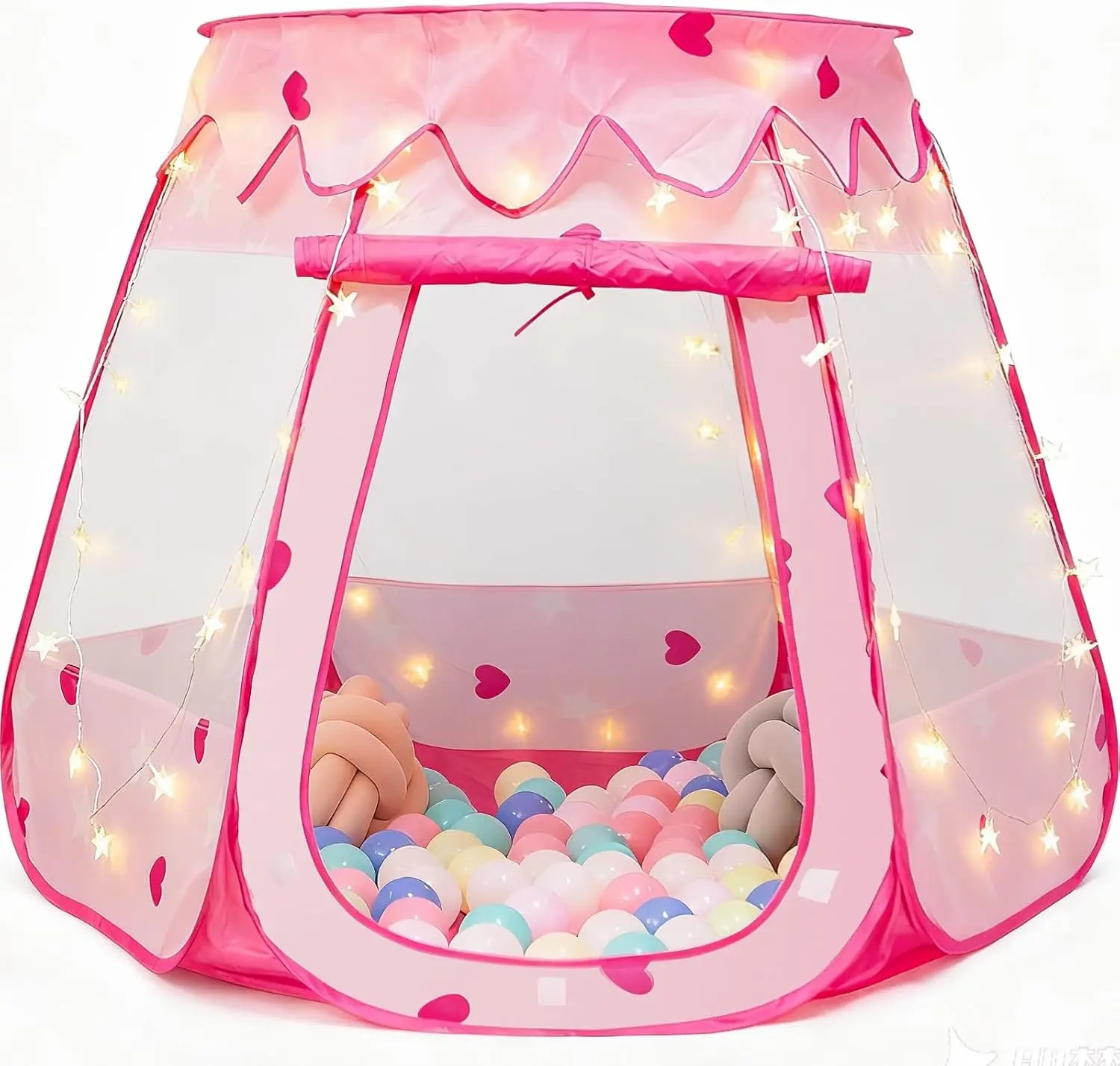 Pink Pop Up Princess Fabric Tent with Star Light, Ball Pit Play Area, Toys for Toddlers, Easy Pop Up & Assemble, 1-3 Year Old Girl Birthday Gift