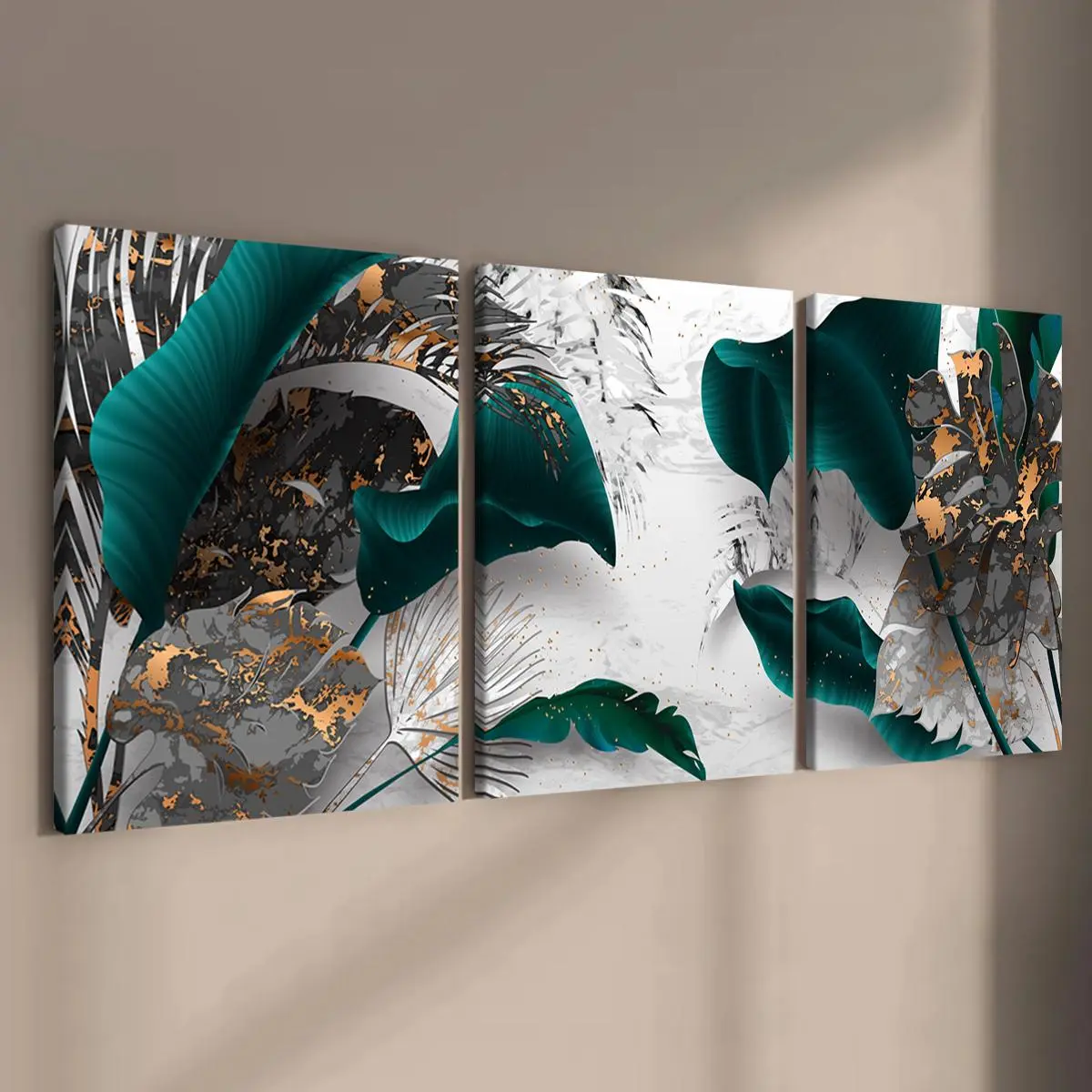 Abstract Plant Pattern Canvas Painting with Frame, 3 Counts/set Floral Abstract Design Modern Art Wall Art, Abstract Botanical Print, Wall Decor for Home Living Room Bedroom Office, Modern Home Decoration, Art Prints