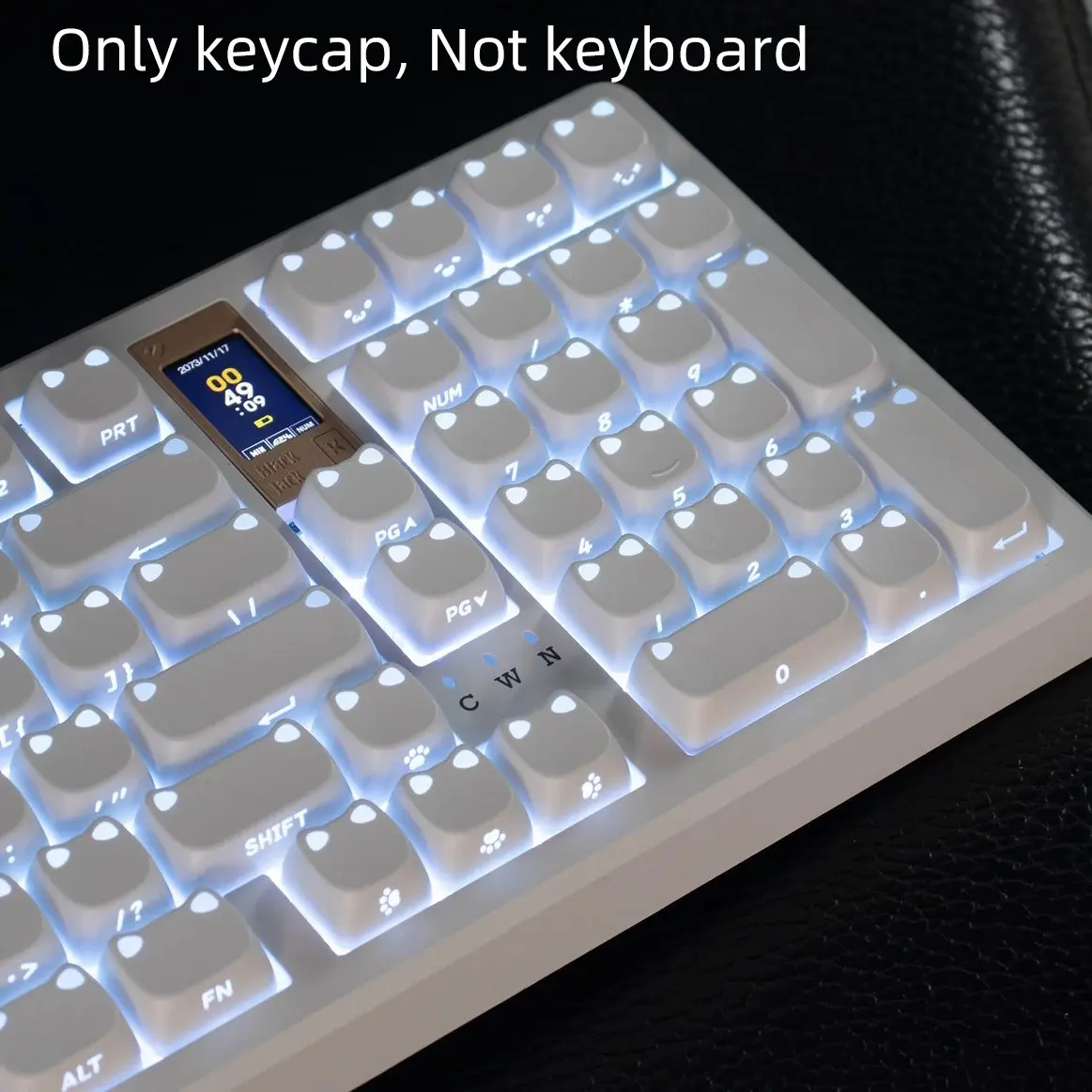 MAO Cat's ears (Steamed cat-ear shaped bread) Keyboard Keycaps, translucent keycaps, side-engraved characters, translucent, minimalist, for girls, PBT keycaps compatible with 6.25U space 61 63 64 68 75 81 84 87 98 99 100 104 108