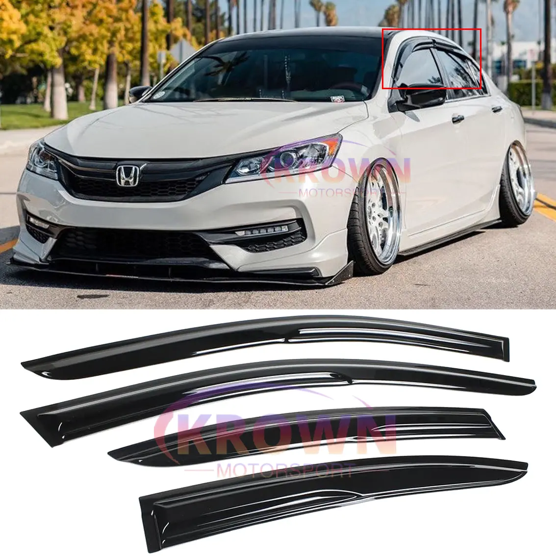 FOR 2013-2017 HONDA ACCORD JDM 3D WAVY MUGEN STYLE WINDOW VISOR VENT RAIN GUARD